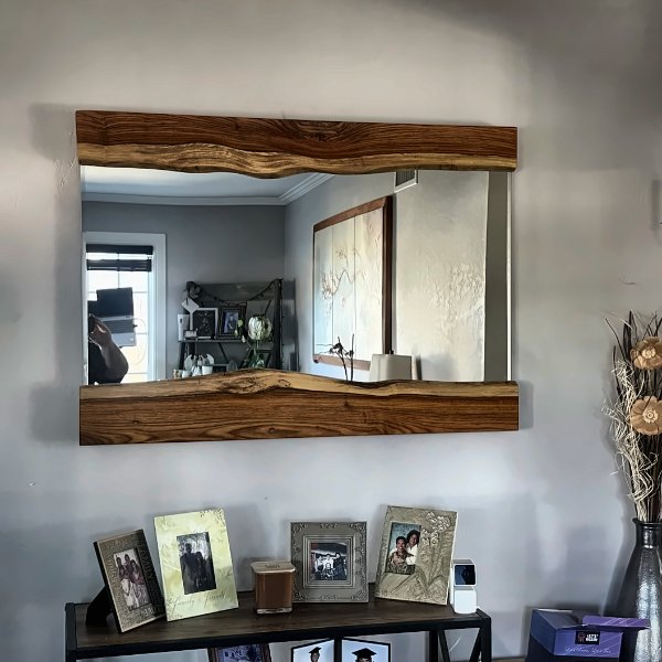 Live Edge Mirror, Light Figured Wood