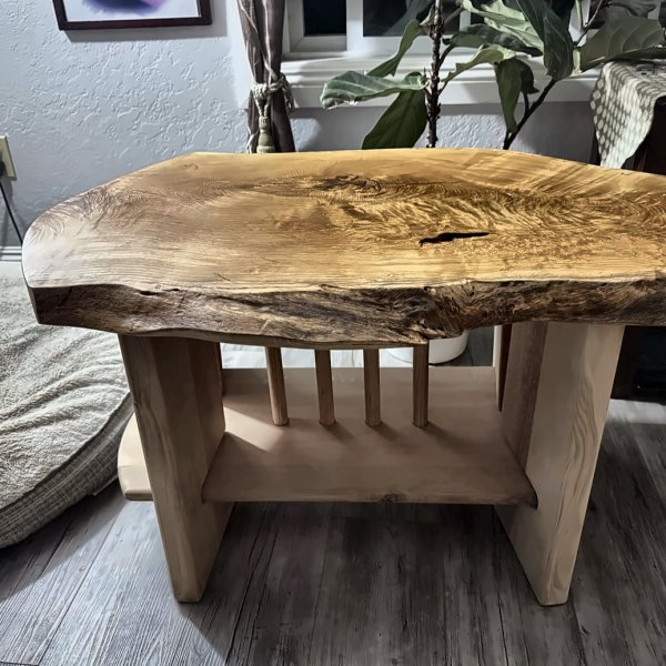 Live Edge Oak Coffee Table before finishing