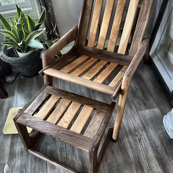Walnut & Maple Rocking Chair with Ottoman