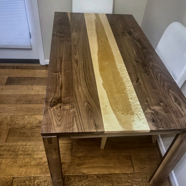 Walnut Dining Table with Curly Maple Stripe